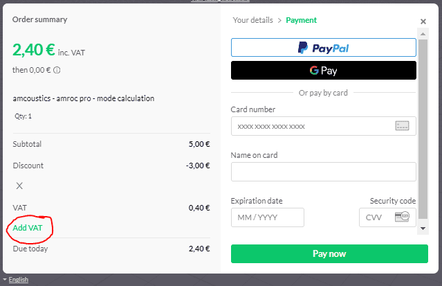 VAT payment details